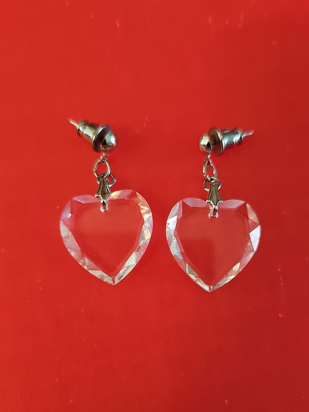 Gorham Crystal Heart Drop Earrings